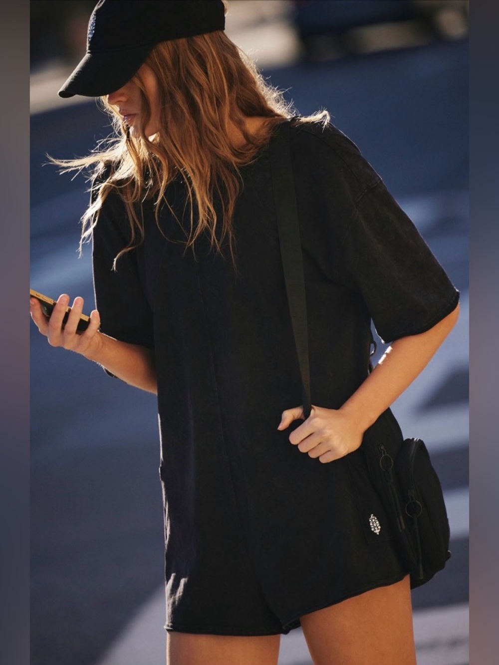 Free People Movement Hot Shot Tee Romper Black